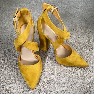 Forever 21 Faux Suede mustard yellow Block Heels
